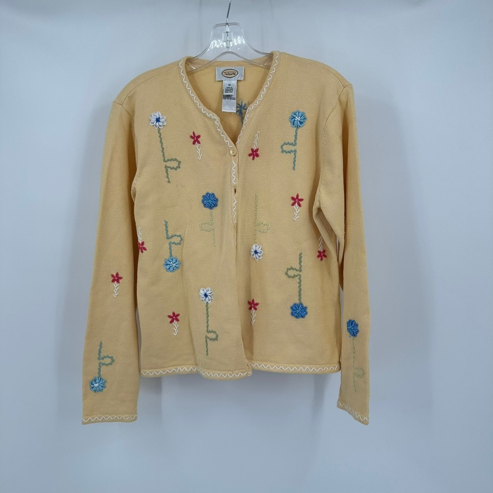 Talbots Womens Cottagecore Floral Cardigan Sweater Sz M Garden Party Shabby Chic